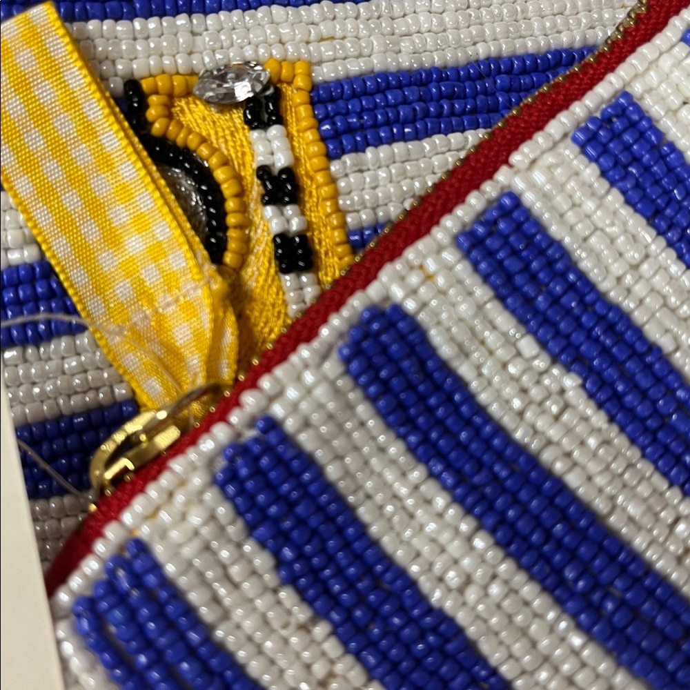 Anthropologie Beaded Taxi Pizza New York Pouch New Striped Taxi Beaded Pouch - Picture 6 of 9